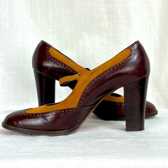 Vintage MISS REFREW Spectator Leather Suede Mary Janes Heels brown made in Italy - Picture 5 of 16